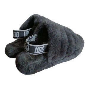 UGG Kids Gray Fluffy Slippers